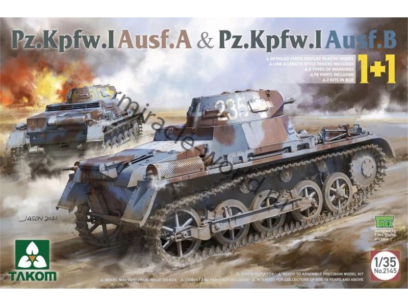Takom 2145 Sd.Kfz.101 Pz.Kpfw.I Ausf.A + Ausf.B (1+1) 2 танка в наборе /легкий танк/ 1/35